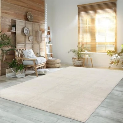Imagen de Paco Home Alfombra para la Sala de Estar Unicolor Lavable Suave Pila Corta, tamaño:60x100 cm, Color:Crema 4