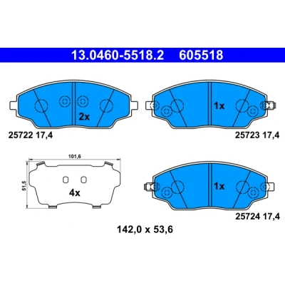 Imagen de ATE 13.0460 5518.2 Juego de pastillas freno con avisador acústico desgaste Chapa antichirridos CHEVROLET: Aveo Hatchback, Berlina
