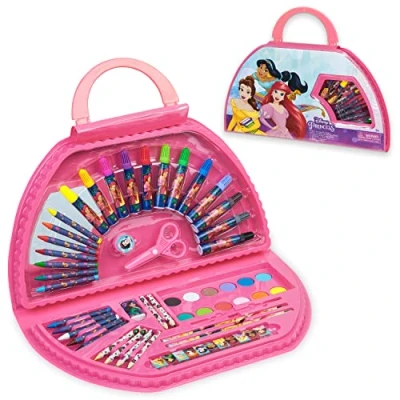 Imagen de Disney Maletin Pinturas para Niñas Estuche Colores Niña Completo con Rotuladores Lápices de y Ceras Actividades Colorear (Rosa Conjunto Princesa)