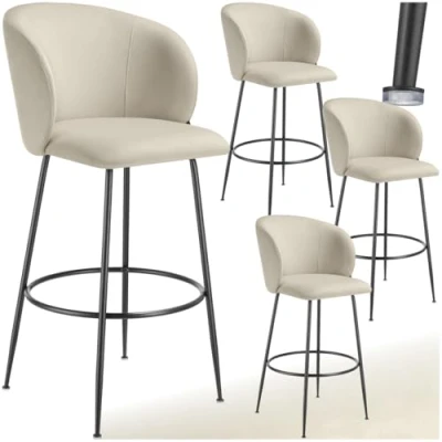 Imagen de TecTake® Taburete Alto con Respaldo Acolchado, Silla Alta de Cocina Reposapiés, Banqueta Patas Acero y Topes Antideslizantes, Bar, 4 sillas Crema/Negro