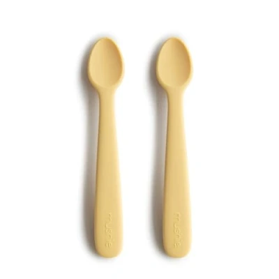 Imagen de Mushie Cucharas Baby para niños en Silicona libre de BPA Paquete 2 Cuchara alimentación aptas lavavajillas Accesorios a la hora comer pequeños Pale Daffodil