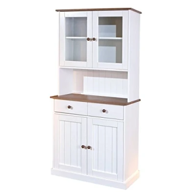 Imagen de Inter Link Vitrina Aparador Mueble de Comedor Vajilla Madera Maciza FSC 4 Puertas 2 cajones Westerland 5.2, Blanco/Sepia