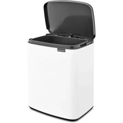 Imagen de Brabantia Cubo de basura Bo 12 L Elegante y práctico Tapa apertura fácil cierre suave Higiénico, ahorra espacio Asa Para transportar baño, oficina en casa dormitorio Blanco