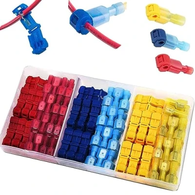 Imagen de RUNCCI YUN 120PcsT Tap Cable Conector Kit, de empalme rápido, Terminal anillo Rojo/Azul/Amarillo x20 Pares cada uno