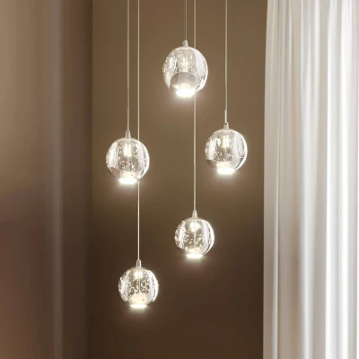 Imagen de LED lámpara colgante &#039;Hayley&#039; (Moderno) en Transparente hecho de Vidrio e.o. para Salón &amp; Comedor (5 llamas,) Lucande vidrio, colgante, mesa