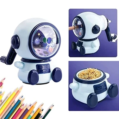 Imagen de Sacapuntas, Sacapuntas manual, con manivela, para niños contenedor oficina, aula y hogar de astronauta (tres posiciones ajustables)