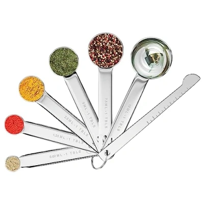 Imagen de Fousenuk 7 piezas Cucharas Medidoras, Juego de Cuchara Medidora Acero Inoxidable para Cocinar y Hornear con Regla Medición, Herramienta Medición Medir Líquidos Sólidos