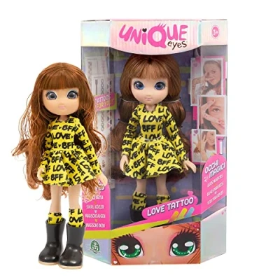 Imagen de Unique Eyes Love Tatoo Sophia lleva ropa de moda y en el paquete encontrarás tatuajes coloridos para niñas moda, niños a partir 3 años, Mym32300, Giochi Preziosi