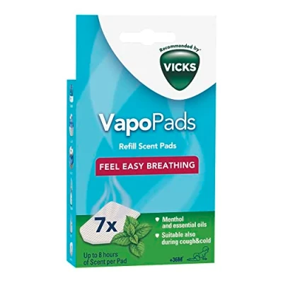 Imagen de Vicks VapoPads Mentol, Perfumadas con aceites esenciales, Pack de 7, Compatible nuestros humidificadores, inhaladores y difusores, Óptimo para resfriados congestión nasal, VH7