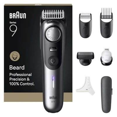 Imagen de Barbero Braun Series 9 BT9520, 7 Accesorios para barba, 52 ajustes de longitud, Bloqueo precisión, Lámina ProBlade, PowerBoost, Wet&amp;Dry, Cromo