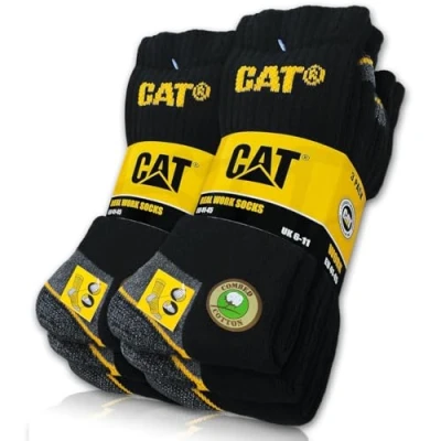 Imagen de Caterpillar 6 pares de Calcetines Cat Real Work Socks Mujer Hombre Trabajo Negocios Nuevos Medias Tallas 35 50, Negro, 39 42