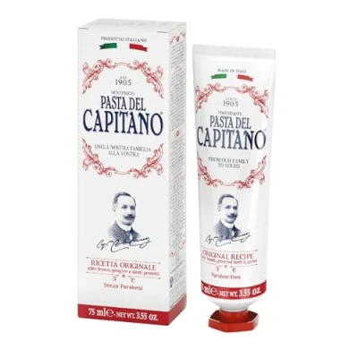 Imagen de Pasta del Capitano 1905, de Dientes Receta Original, para una Sonrisa Segura y Perfumada, Sabor Inconfundible a Base Clavo, Menta Crispa Canela, 100% Made in Italy, Tubo 75 ml