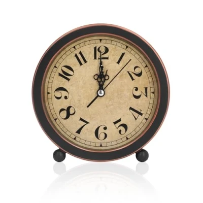 Imagen de Reloj Despertador Analógico Retro Vintage, de Mesita Noche Pequeño Silencioso 5 Pulgadas, Funciona con Pilas, Mesa Sin Tictac para Dormitorio