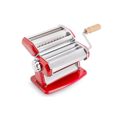 Imagen de Imperia IPasta Línea Clásica. Máquina para pasta. 100% Made in Italy. de pasta fresca en acero. Laminadora manual con manivela. Crea láminas lasagne, tagliolini, fettuccine.