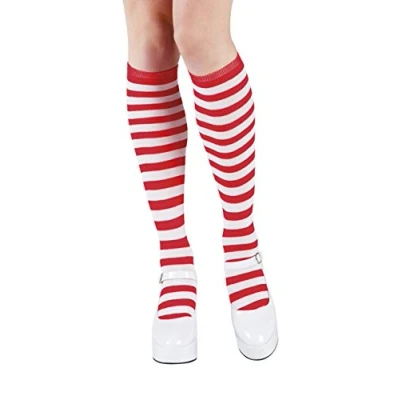 Imagen de Boland 97040 Calcetines a rayas, rojos y blancos, elásticos, payaso, Pippi, disfraz, carnaval, fiesta temática