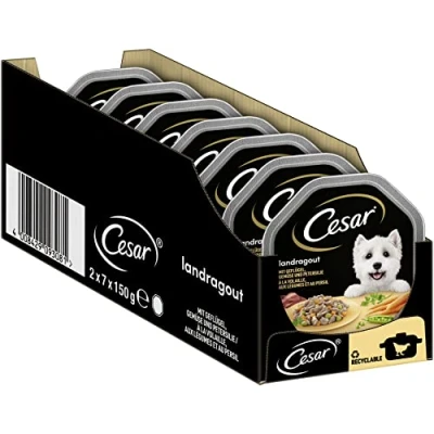 Imagen de Cesar Comida para Perros, pienso húmedo de Ave y Verduras a la Manera Tradicional, Pack 7 Unidades (Cada Unidad con 2 tarrinas 150 g)