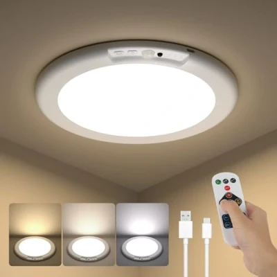 Imagen de Kambo Plafon Led Techo con Sensor de Movimiento Dimmable Lampara Redondo Modernos Plafón Mando a Distancia Luz USB Recargable para Dormitorios Cocina