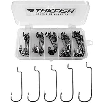 Imagen de THKFISH 100Piezas/Caja Anzuelos Ganchos de Pesca Acero al Carbono Negro Plantilla para Agua Dulce Salada Compensación Offset Worm Hooks # 2# 1 1/0 2/0 3/0