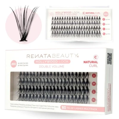Imagen de Renata Beauty 20D DOBLE Volumen Extensión de Pestañas Postizas Individuales [C Curl] Multipack 80 Abanicos 10 14mm Ruso para Aplicar en Casa