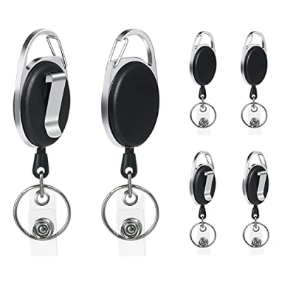 Imagen de Vicloon Llavero Retráctil, 6 piezas Mosquetón de Carrete Tarjeta y Clip Cinturon con Cordón Nylon Extensible para Soporte ID