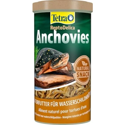 Imagen de Tetra Anchovies Alimento natural para tortugas acuáticas de 100% pequeños peces desecados, Lata 1 L