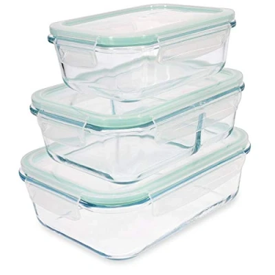Imagen de Navaris Set de 3 fiambreras cristal con tapa 3x Recipientes variados herméticos antifugas para horno microondas congelador y lavavajillas