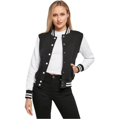 Imagen de Build Your Brand Ladies Sweat College Jacket Chaqueta Varsity, Black/White, L para Mujer