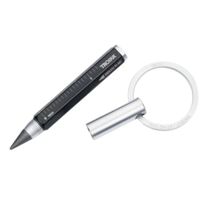 Imagen de TROIKA Lápiz multitarea y llavero con punta de escritura infinita (aproximadamente 20 km longitud escritura) Endless to go Regla centímetros/pulgadas Aluminio negro Plata,