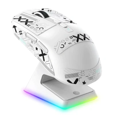 Imagen de VGN GAMEPOWER ATTACK SHARK X6 SUPERLIGHT Ratón Gaming Inalámbrico, Estación de carga, 49g Ultraligero Mouse G502, 26000DPI, PixArt PAW3395, 2.4G/Bluetooth/Cableado, Cinta Antideslizante, Blanco