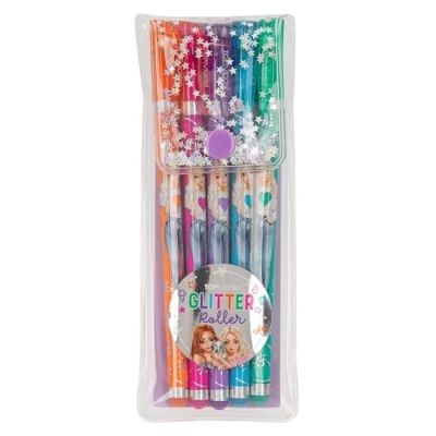 Imagen de Depesche 12743 TOPModel Set de rotuladores gel con purpurina en estuche transparente cierre botón a presión, 5 colores para escribir y decorar