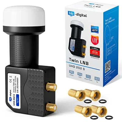 Imagen de HB Digital Twin LNB LNC 2 Sat Participantes Directos Full HD TV 3D 4K 8K UHD + Contactos Chapados En Oro Protección contra La Intemperie (Extensible) El Conjunto con 4 F Conectores