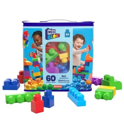 Imagen de Mega Bloks Bolsa clásica con 60 Bloques de construcción, Juguetes bebés 1 año (Mattel DCH55)