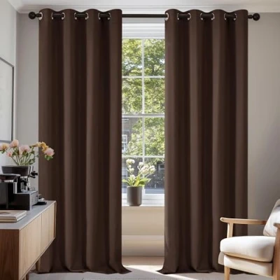 Imagen de Deconovo Cortinas Salón Opacas Modernas Térmicas Aislante Decorativas con Ojales 2 Piezas 140 x 290 cm Chocolate