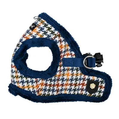 Imagen de Puppia, Kent, Chaleco con arnés para Perro, diseño cálido Invierno Perros pequeños y medianos, Pata de Gallo, Azul, L