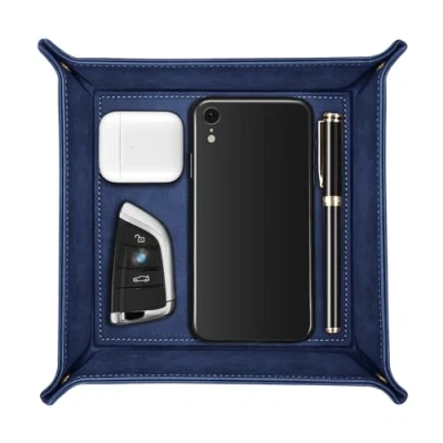 Imagen de SITHON Bandeja de PU Cuero, Almacenamiento Organizador para Joyas, Soporte Caja Escritorio Mando a Distancia, Relojes, Llaves, Monedas, Teléfonos, Cartera, Moneda, (Azul)