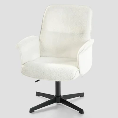 Imagen de MEUBLE COSY Sillas de Escritorio Sillones Maquillaje Giratoria Altura Ajustable con Reposabrazos para Estudio Dormitorio Oficina en Tela Felpa, Blanco, 66x63x82 94cm
