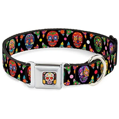 Imagen de Buckle Down 9 15 &quot;Colorido Calaveras Negro/Multi Color Collar de Perro