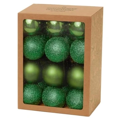 Imagen de bolas de Navidad inastillables, paquete 24 60 mm para decoración árbol Navidad, mate, brillante y (verde 9552)