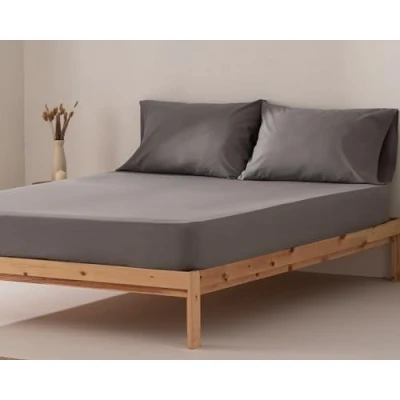 Imagen de Sabana Bajera Cama 150 x 200 30 cm 100% Algodón Transpirable Ajustable Color Gris Oscuro