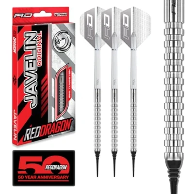 Imagen de RED DRAGON Javelin Original Juego de dardos tungsteno Softip 18 g con plumas y tallos