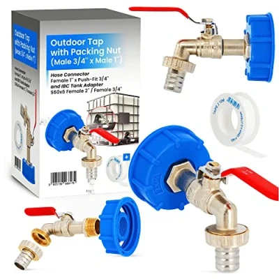Imagen de Adaptador de Depósito 2&quot; x 3/4&quot; IBC Grifo para Jardín Latón Tanque Drenaje Desagüe Agua Salida