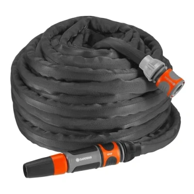 Imagen de Gardena Manguera de jardín flexible y robusta tejido textil, Adecuado para balcones terrazas, No se dobla ni retuerce, Color Negro/Antracita/Naranja, 20 m