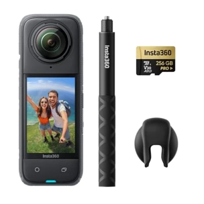 Imagen de Insta360 X4 Pack Get Set Cámara de acción Impermeable 8K 360, Vídeo 4K Gran Angular, Selfie Stick Invisible, Protectores Lente Extraíbles, 135 Min Batería, Edición IA, Estabilización