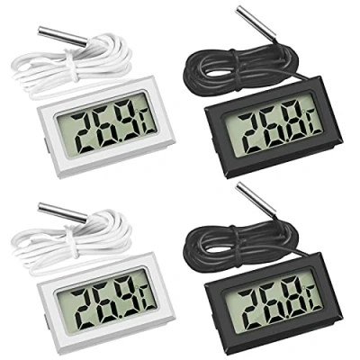 Imagen de Thlevel Mini Termómetro Digital con Sonda Externa Impermeable para Refrigerador, Congelador, Acuario (2xBlanco 2xNegro)