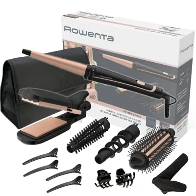 Imagen de Rowenta Multistyler Infinitos Looks 14 en 1 CF4231 plancha y rizador pelo, tenacillas, moldeador, cepillo pelo caliente, revestimiento cerámico, 190 C, punta fría