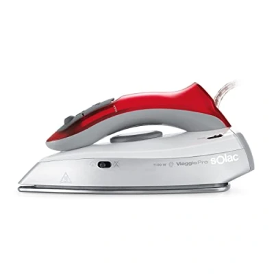 Imagen de Solac Plancha de Vapor Viaggio Pro 1100W viaje Bivoltaje 120 240V Caudal regulable 0 10g/min Compacta Mango abatible vertical Suela cerámica Vaso llenado