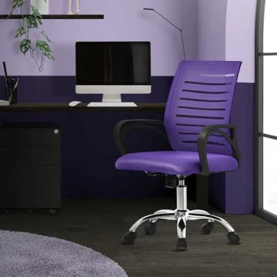 Imagen de ML Design Silla de Oficina Ergonómica Morada Asiento Ordernador Escritorio con Resposabrazos y Altura Regulable Tapizado Malla Respirable, Función Balancín Giratoria 360 Ruedas
