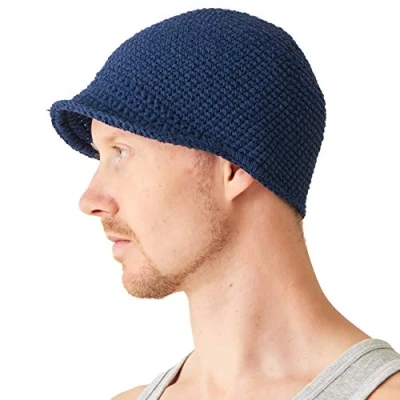 Imagen de CHARM Hombres Pescador Kufi Gorros 100% Algodón Cráneo Gorra Croché Quimio Casquillo Marina