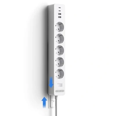 Imagen de NTONPOWER Regletas Enchufes con USB C, Alargador Enchufe de 5 Tomas y 4 USB, Montaje en Pared, Protección sobretensiones, Infantil, Blanco, Multiple