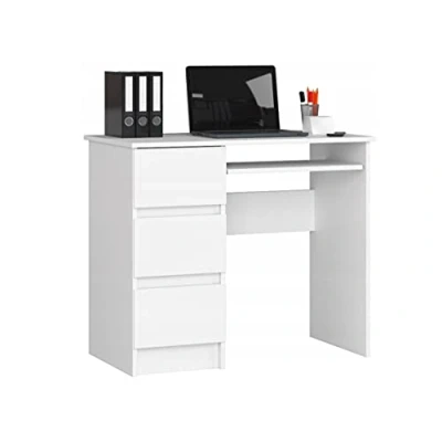 Imagen de BDW escritorio para ordenador blanco con 3 cajones a la izquierda y un cajón extraíble el teclado. de o portátil, 90x77x50